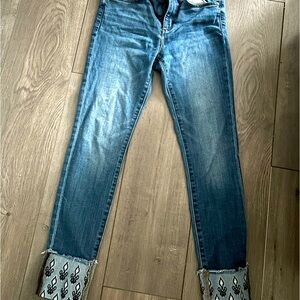 LOFT Blue Skinny Jeans with Patterned Cuffs